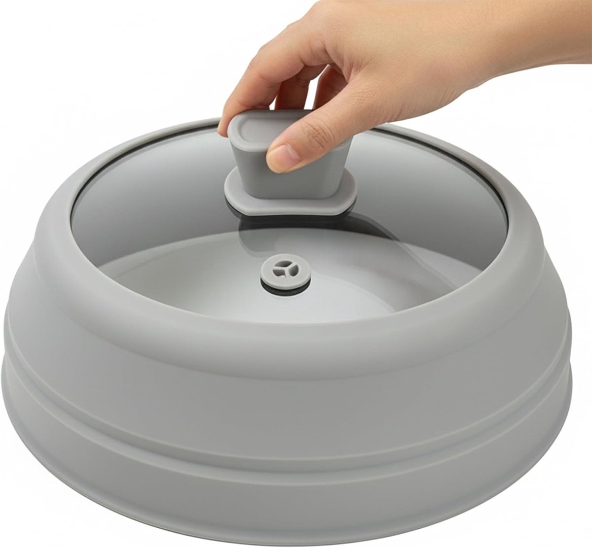 Vouwbare Magnetron Spetterdeksel voor Voedsel - Temperatuurbestendige Deksel met Handgreep, Geschikt voor Borden en Pannen, 9 Inch, Grijs