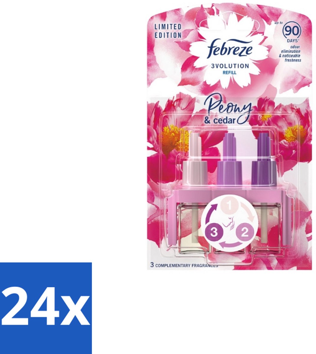 24 x Ambi Pur – Luchtverfrisser – 3Volution Peony & Cedar – Langdurig - Luchtverfrisser - Geurverwijdering - Elektrische Diffuser - Geurautomatisch - Frisheid