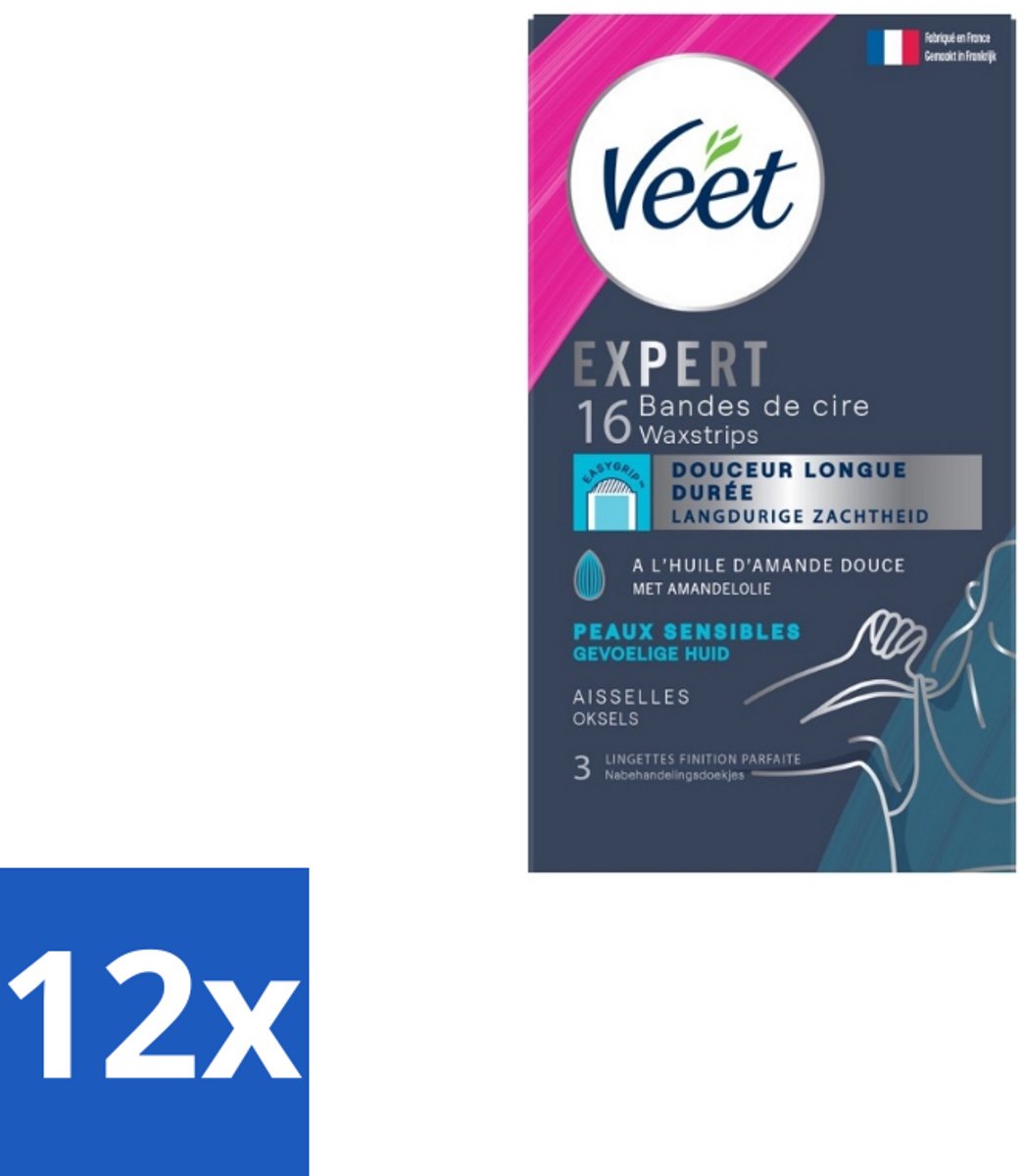 Veet – Ontharingsstrips – Expert Gevoelige Huid Oksels – 16 Strips - Voordeelverpakking - 12 stuks