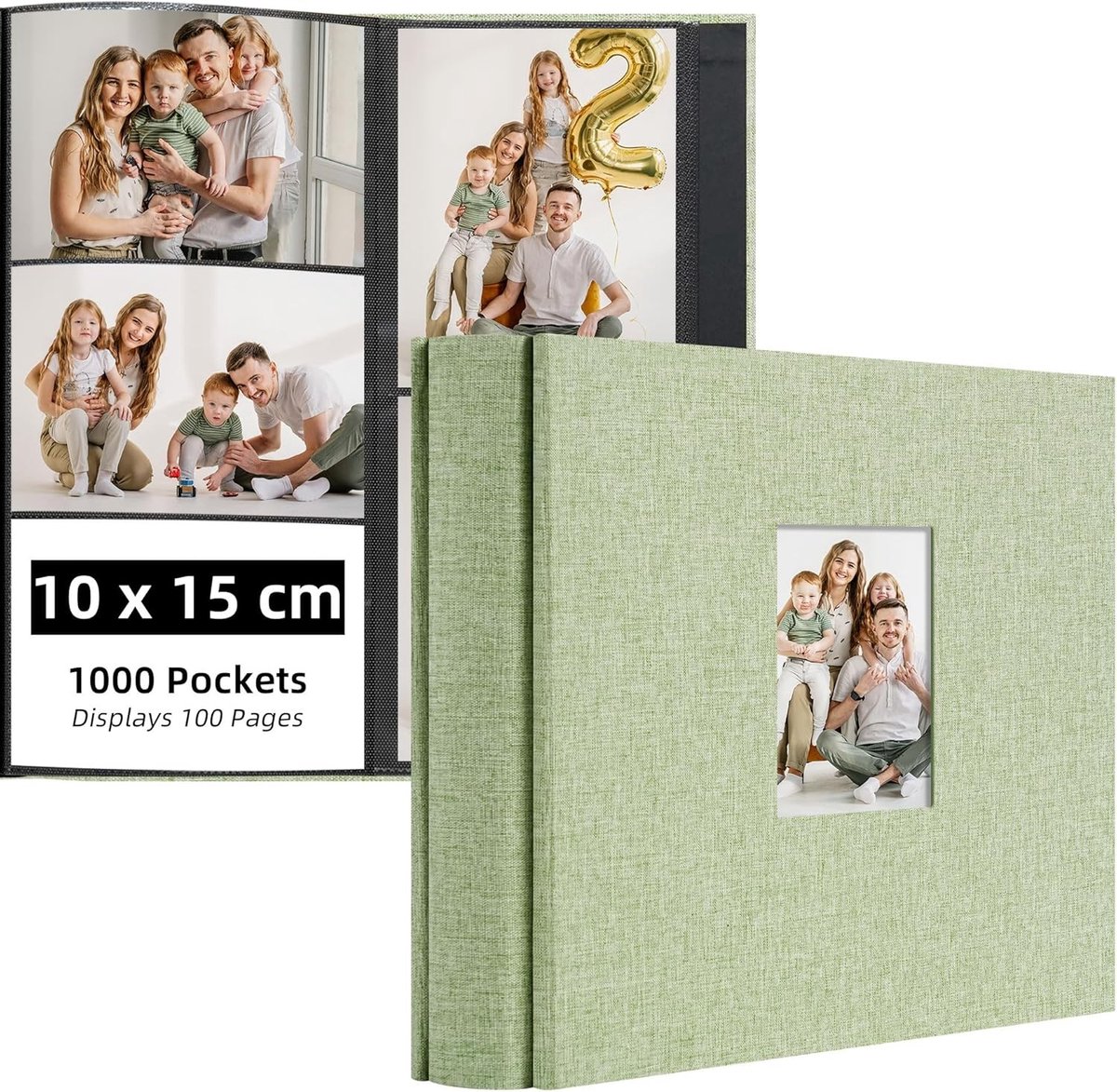Fotoalbum voor 1000 foto's van 10x15 cm, groot capaciteit, geschikt voor familie, bruiloften en reizen, met stoffen kaft