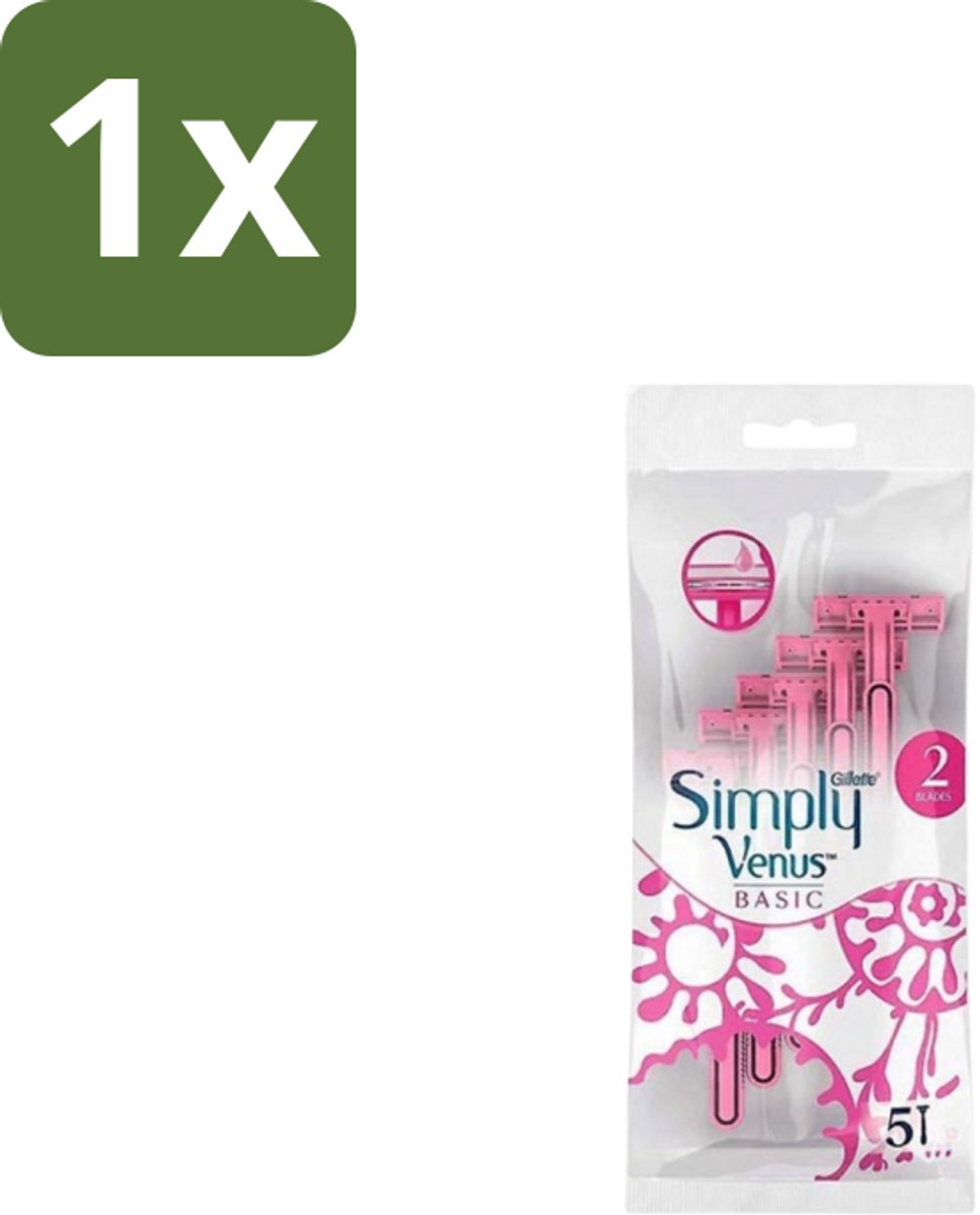 1 x Gillette Simply Venus – Wegwerpscheermesjes – Basic – 5 mesjes - Scheermesje Vrouw - Scheermesje Voor Vrouwen - Wegwerpscheermesje - Scheermesje Basic - Gillette Venus