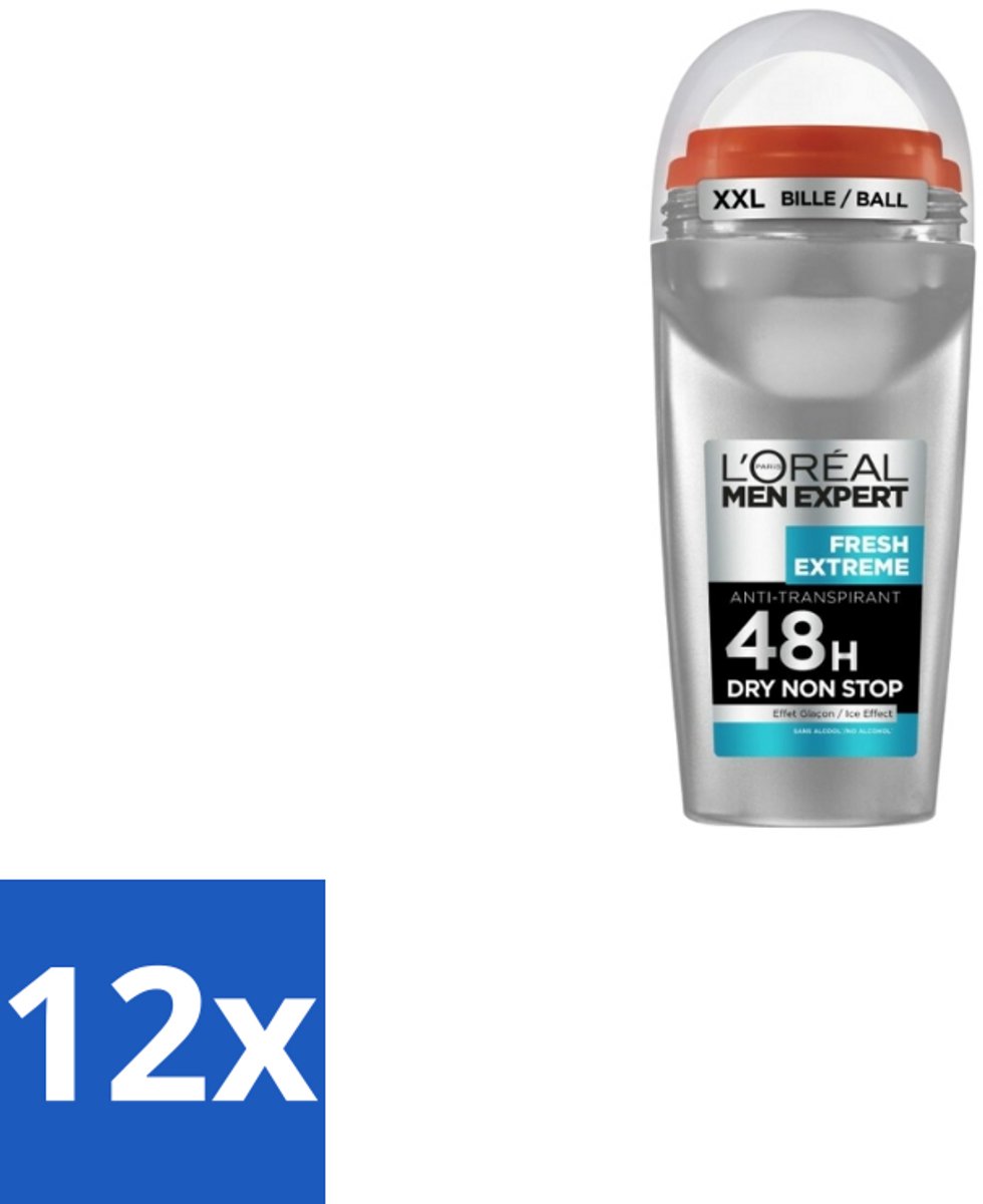12 x L'Oréal Men Expert Deodorant Roller Fresh Extreme 50 ml - Anti-transpirant - Zweetbestrijding - Frisheid - Ice-effect - Deodorant Roller