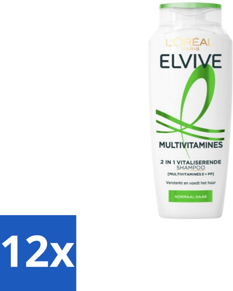 12 x L'Oréal Elvive Multivitamines Shampoo 250 ml - Haarverzorging - Krachtig Haar - Vitaliteit Haar - Multivitamine Shampoo - 2-in-1 Shampoo