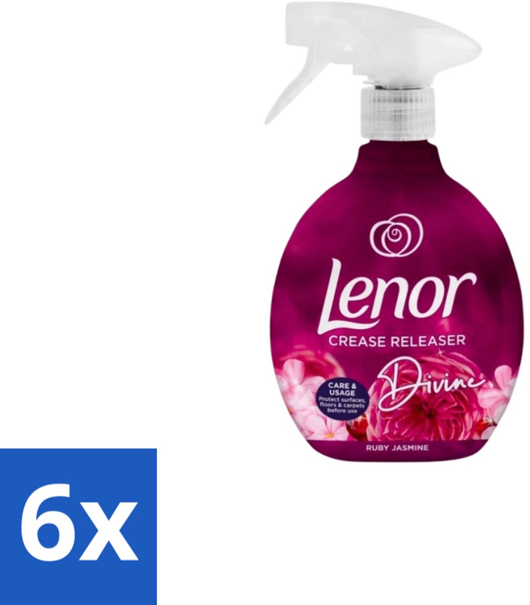 6 x Lenor – Crease Releaser Spray – Divine Ruby Jasmine – Kreukverwijderaar & Textielverfrisser – 500 ml - Kreukverwijderaar - Textielverfrisser - Crease Releaser - Kleding Opfrissen - Ruby Jasmine Geur
