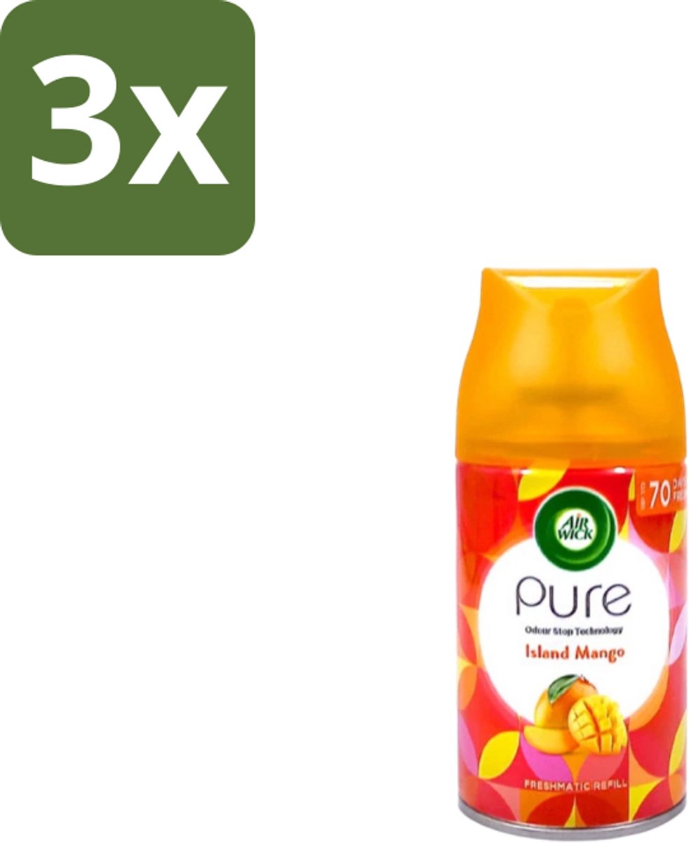 3 x Air Wick – Luchtverfrisser Navulling – Island Mango – 250 ml - Luchtverfrisser - Geur - Tropisch - Mango - Fris