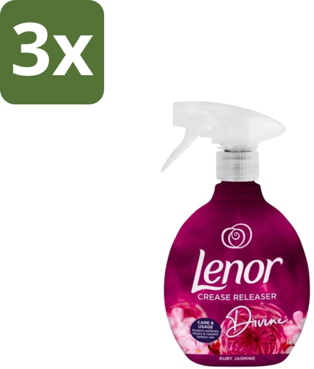 3 x Lenor – Crease Releaser Spray – Divine Ruby Jasmine – Kreukverwijderaar & Textielverfrisser – 500 ml - Kreukverwijderaar - Textielverfrisser - Crease Releaser - Kleding Opfrissen - Strijkijzer Vervangen