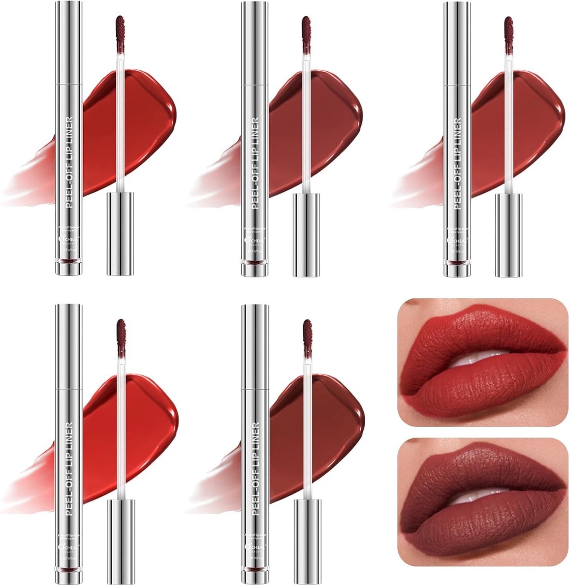 Vijfdelige set lipstain met matte finish, langdurige en waterbestendige lipkleur, eenvoudig te verwijderen