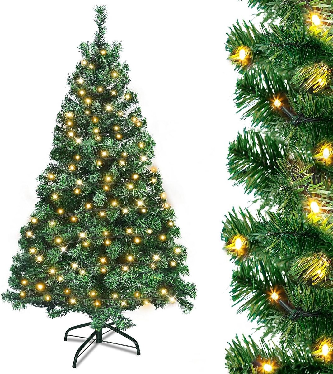 Kunstkerstboom met verlichting - Decoratieve boom - Kerstfeest versieren - 570 takken 250 leds - 180 cm hoog - Groen