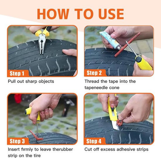 Reparatieset Banden - Lekke Banden - Snel Repareren - Tubeless Banden - 35 Stuks - Zwart — afbeelding 3