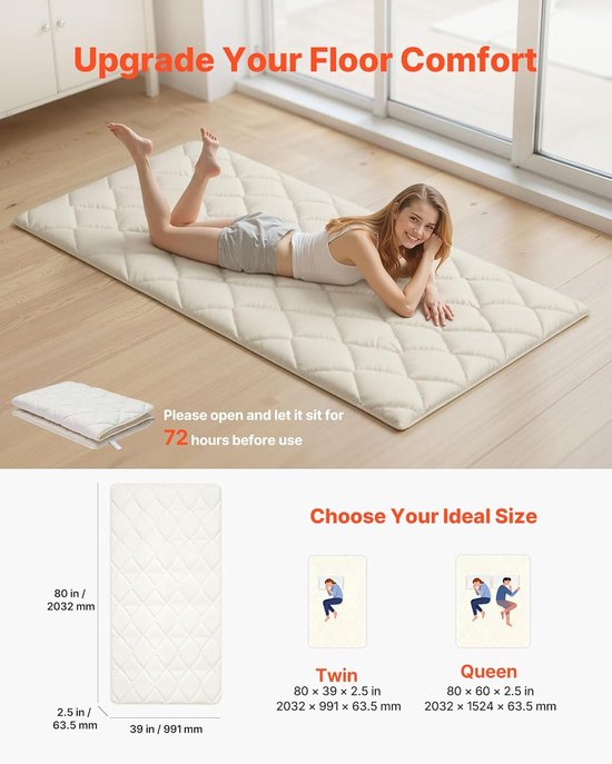 Japanse Tatami Mat - Futon Matras - Comfortabel Slapen - Verdikte 9-laags Ondersteuning - 203 x 99 cm - Wit — afbeelding 5