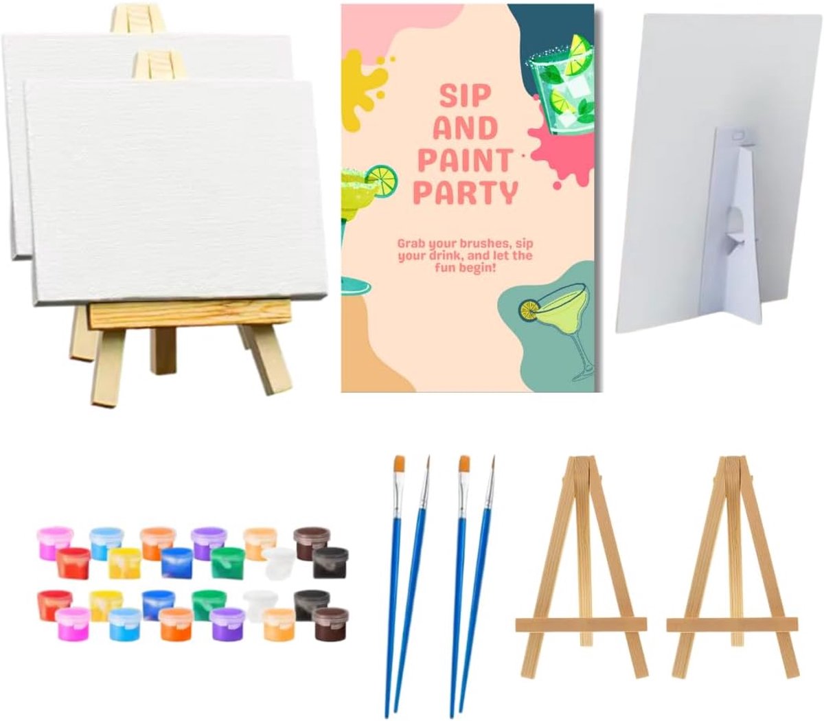 Sip and Paint Party Kit voor Volwassenen - Set van 2 Canvas Schilderbenodigdheden voor Date Night, Koppels, Vrienden - ShopVlot