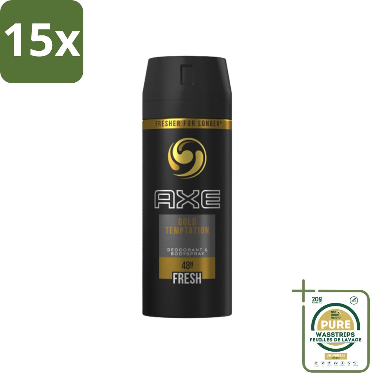 15 x Axe - Deodorant Bodyspray - 48hrs Fresh - Gold Temptation - 150 ml - Grootverpakking - 48 Uur Bescherming - Zweetvermindering - Deodorant Spray - Geur - Fris