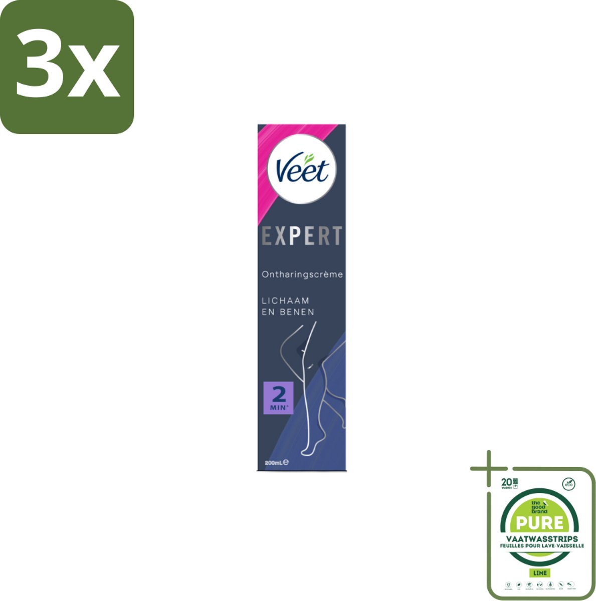 3 x Veet Expert Ontharingscrème Benen 200 ml - Grootverpakking - Veet Ontharingscrème - Ontharingscrème Benen - Ontharingscrème Lichaam - Sheaboter - Gevoelige Huid