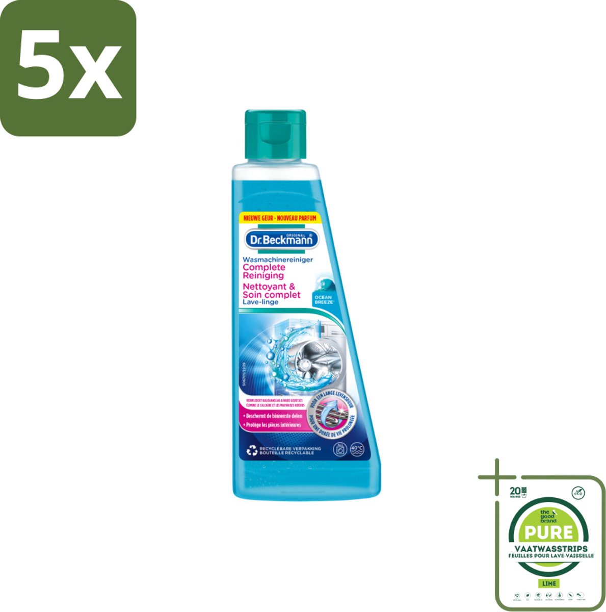5 x Dr.Beckmann - Wasmachinereiniger - Ocean Breeze - Anti-Kalk - 250 ml - Grootverpakking - Wasmachine Reiniger - Kalkverwijderaar - Wasmachine Schoonmaken - Wasmachine Onderhoud - Ocean Breeze Geur