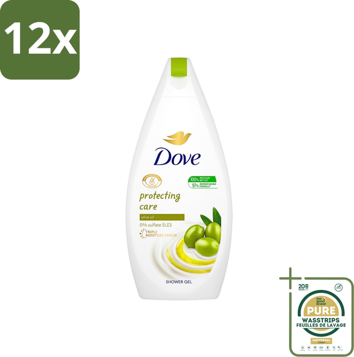 Dove Protecting Care - Douchegel - Olijfolie - Sulfaatvrij - 450 ml - Voordeelverpakking - 12 stuks - Hydraterende douchegel - Sulfaatvrije douchegel