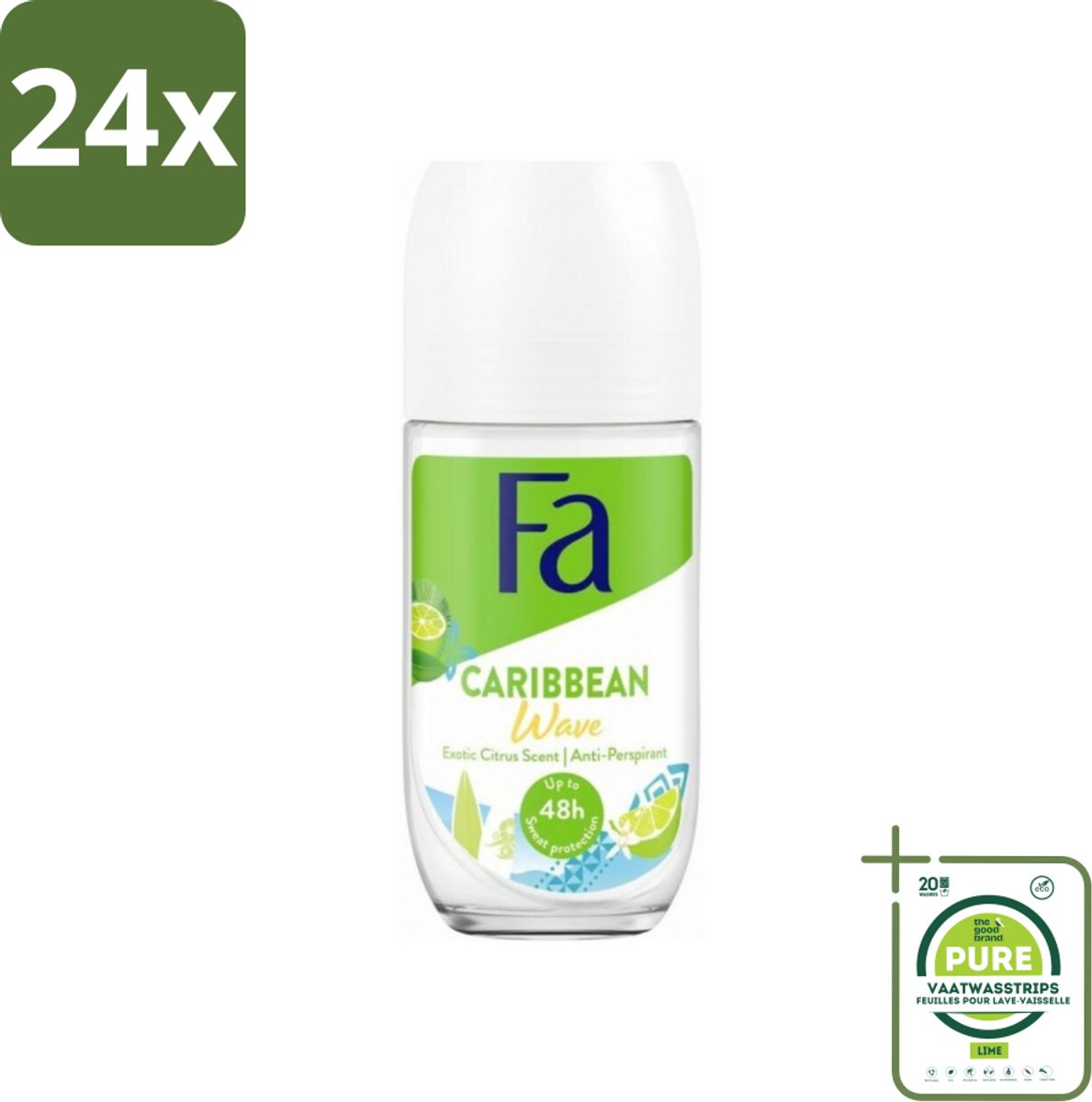 Fa Deodorant Roller Lime Squeeze 50 ml - Voordeelverpakking - 24 stuks - Deodorant - Antitranspirant