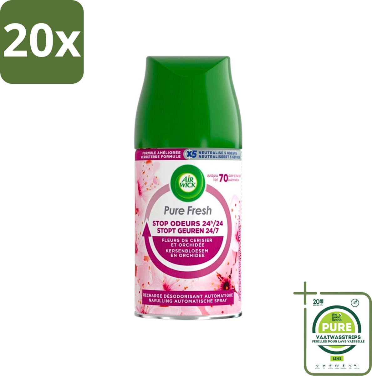 20 x Air Wick Freshmatic Max Pure Fresh Cherry Blossom & Orchid 250 ml - Grootverpakking - Luchtverfrisser - Geurverspreider - Aziatische Kersenbloesem - Air Wick Freshmatic - Navulling