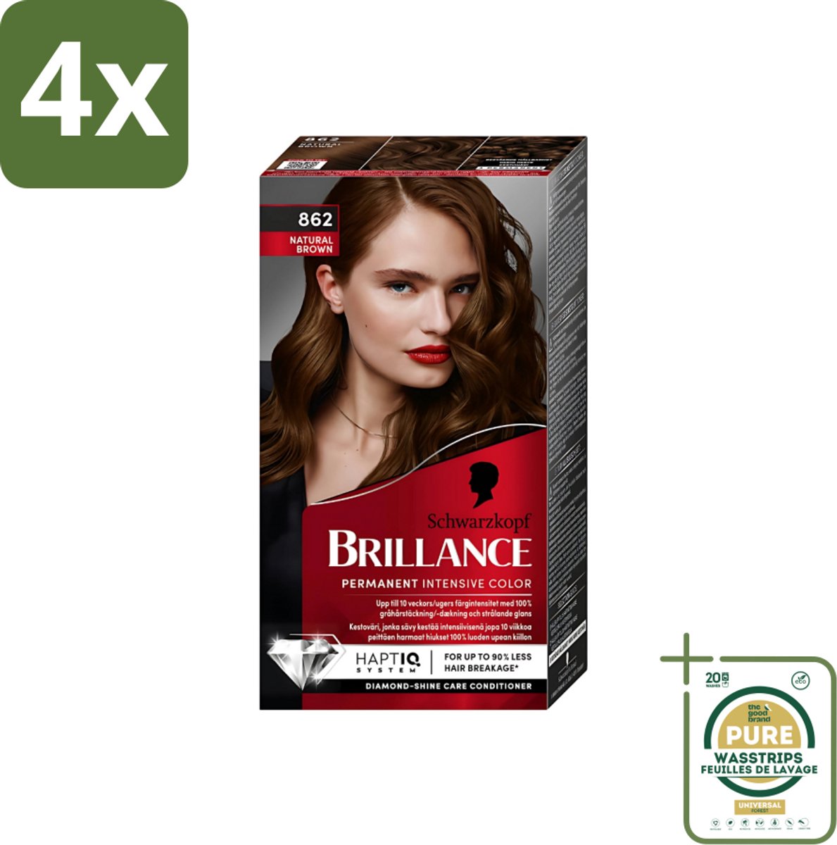 Schwarzkopf Vital - Haarverf - Brillance - 862 Natuurlijk bruin - 60 ml - Voordeelverpakking - 4 stuks - Bruin haar - Grijsdekking