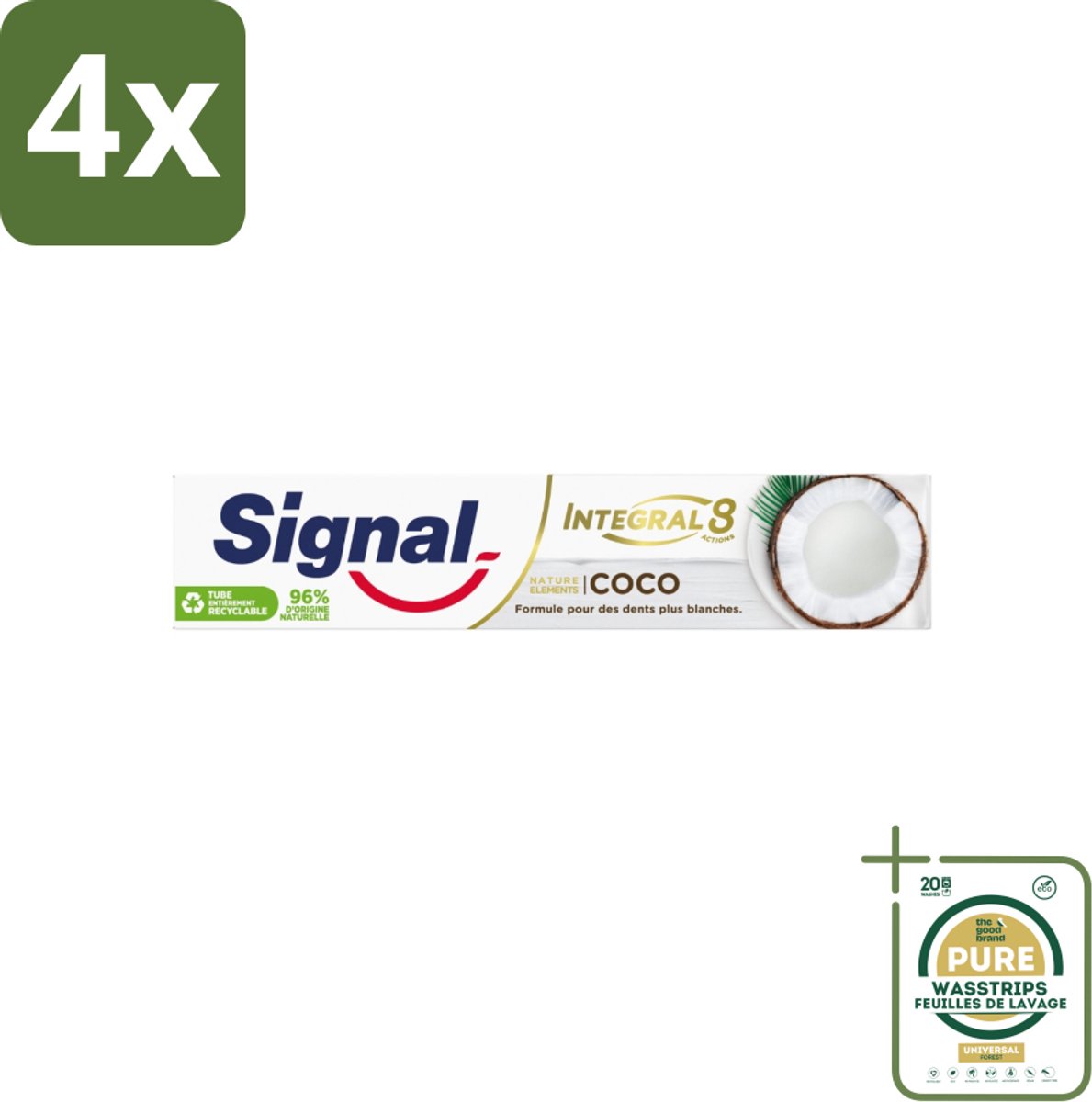 Signal - Integral & Actions - Tandpasta - Natuurlijke Elementen - Kokos - Voor Witte Tanden - 75 ml - Voordeelverpakking - 4 stuks - Natuurlijke tandpasta - Kokos tandpasta