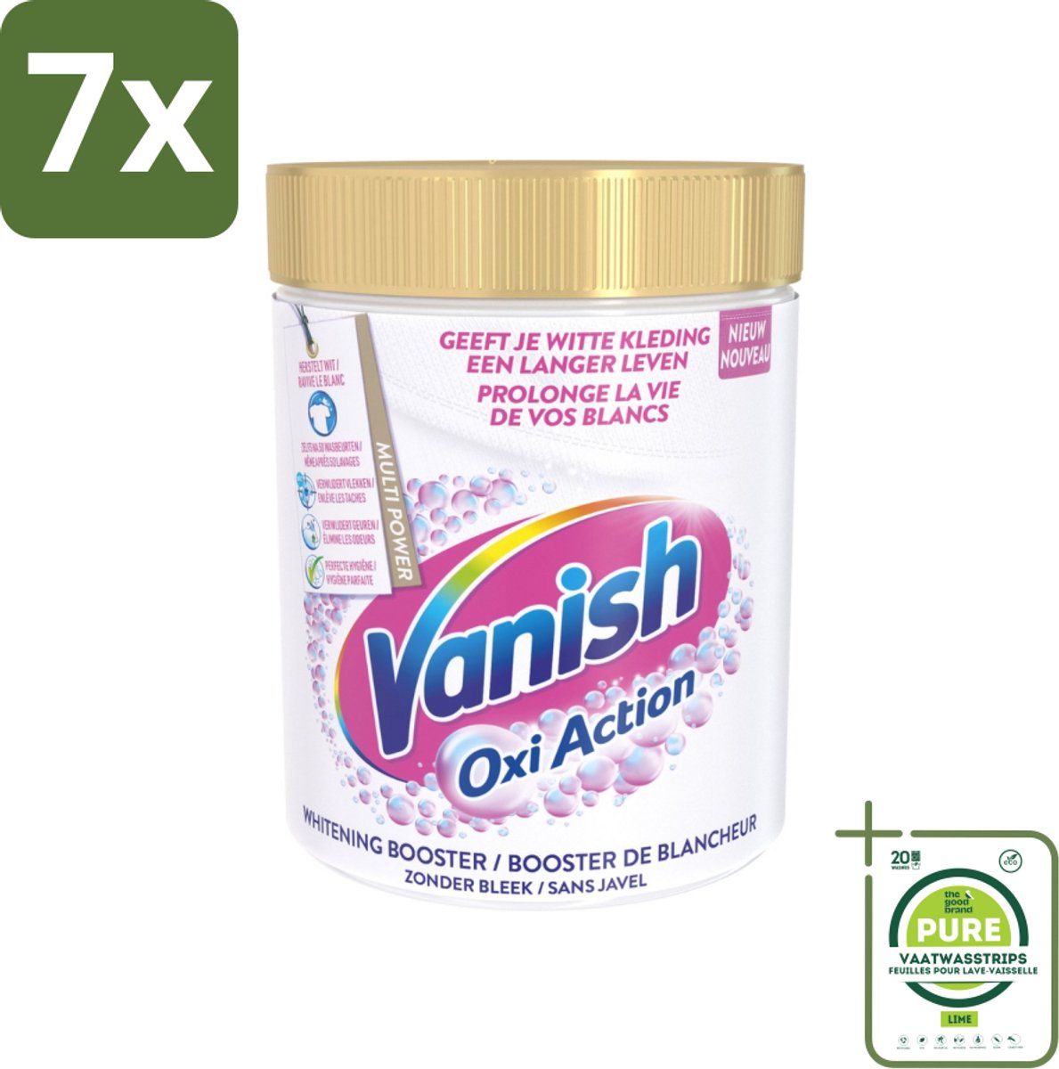 7 x Vanish Oxi Action - Vlekkenverwijderaar - Wasbooster - Zonder Bleek - Witte Was - 1 Kg - Grootverpakking - Vlekkenverwijderaar - Wasverbeteraar - Witwas - Vlekken Verwijderen - Witheid Herstellen