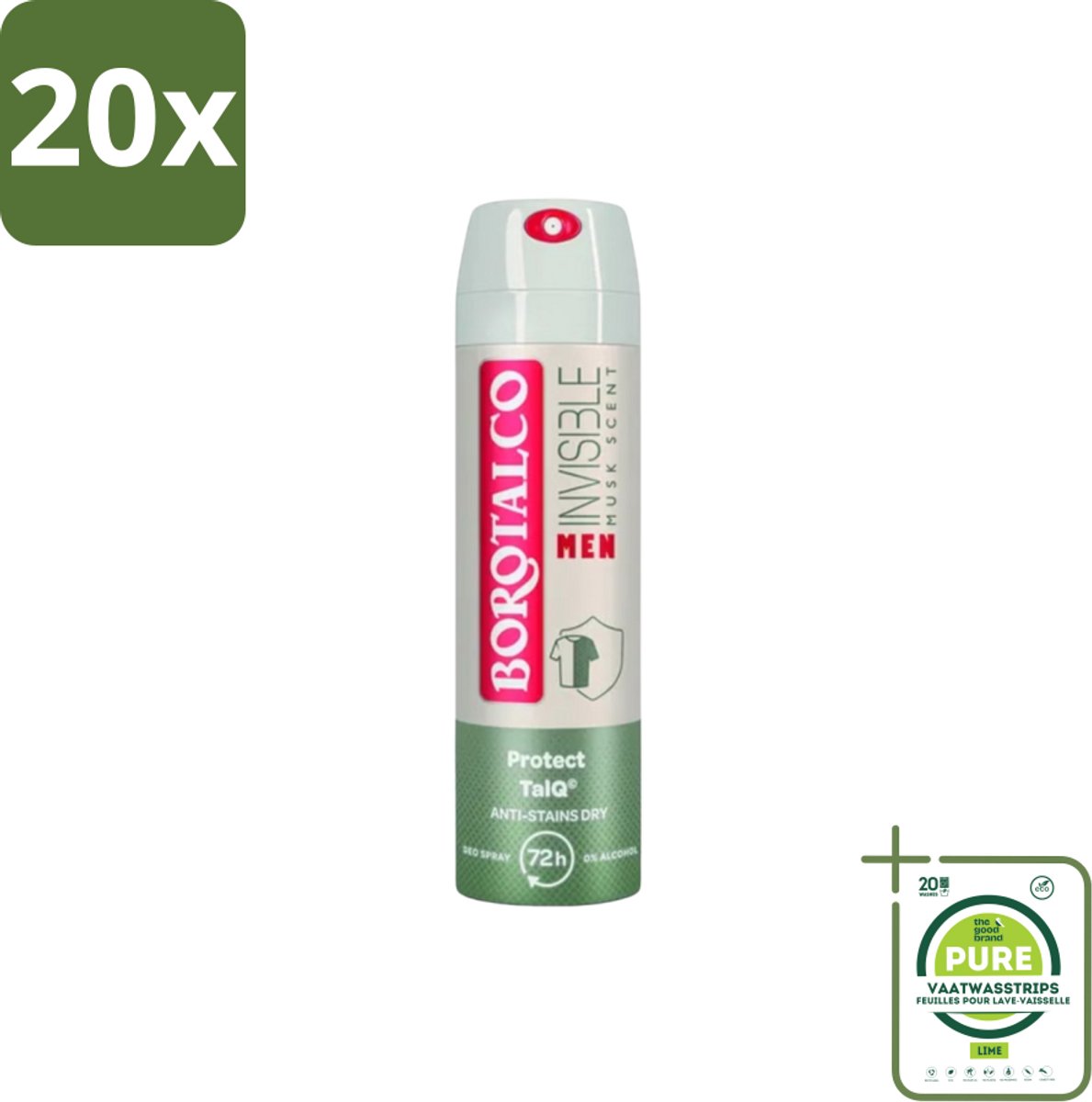 20 x Borotalco – Deodorant Spray – Men Musk Geur – 150 ml - Grootverpakking - Deodorant Spray - Mannelijke Geur - Musk - Zweetvermindering - Frisse Geur