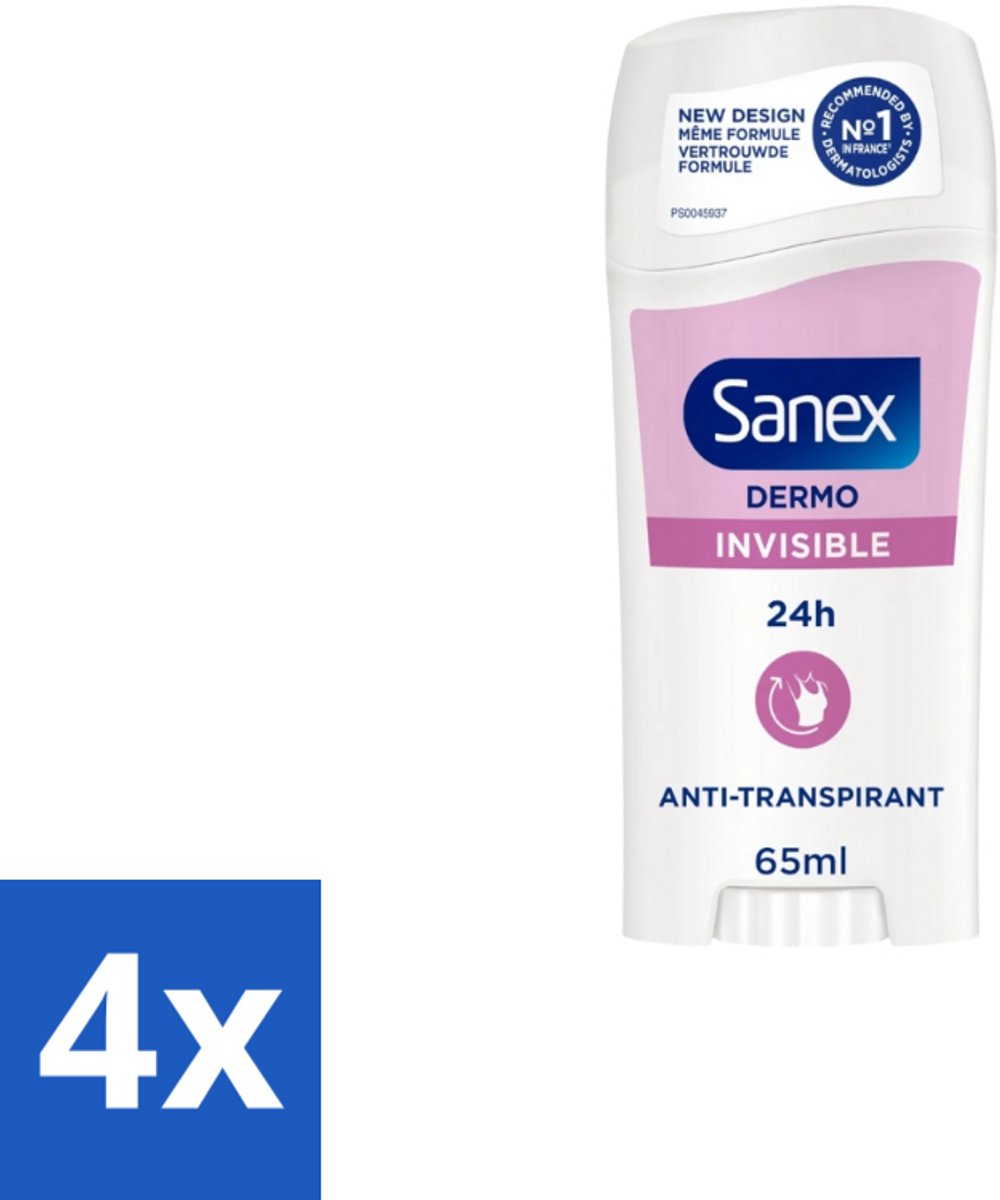 4 x Sanex – Deodorant Stick – Dermo Invisible – 65 ml - Onzezichtbare Deodorantstick - Deodorantstick - Onzichtbare Deodorant - Huidvriendelijke Deodorant - Langdurige Frisheid