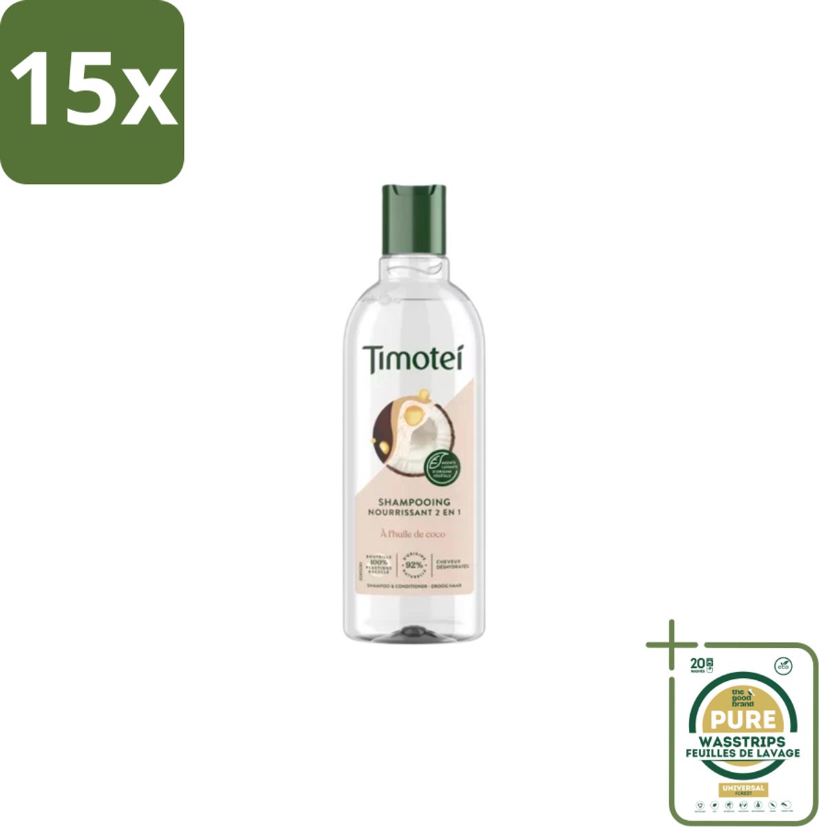 15 x Timotei - Shampoo - Nourrissant - 2in1 - 300ml - Grootverpakking - Shampoo Haar Verzorging - Haar Reinigen - Haar Verzorgen - Voedend Shampoo - 2 In 1 Shampoo