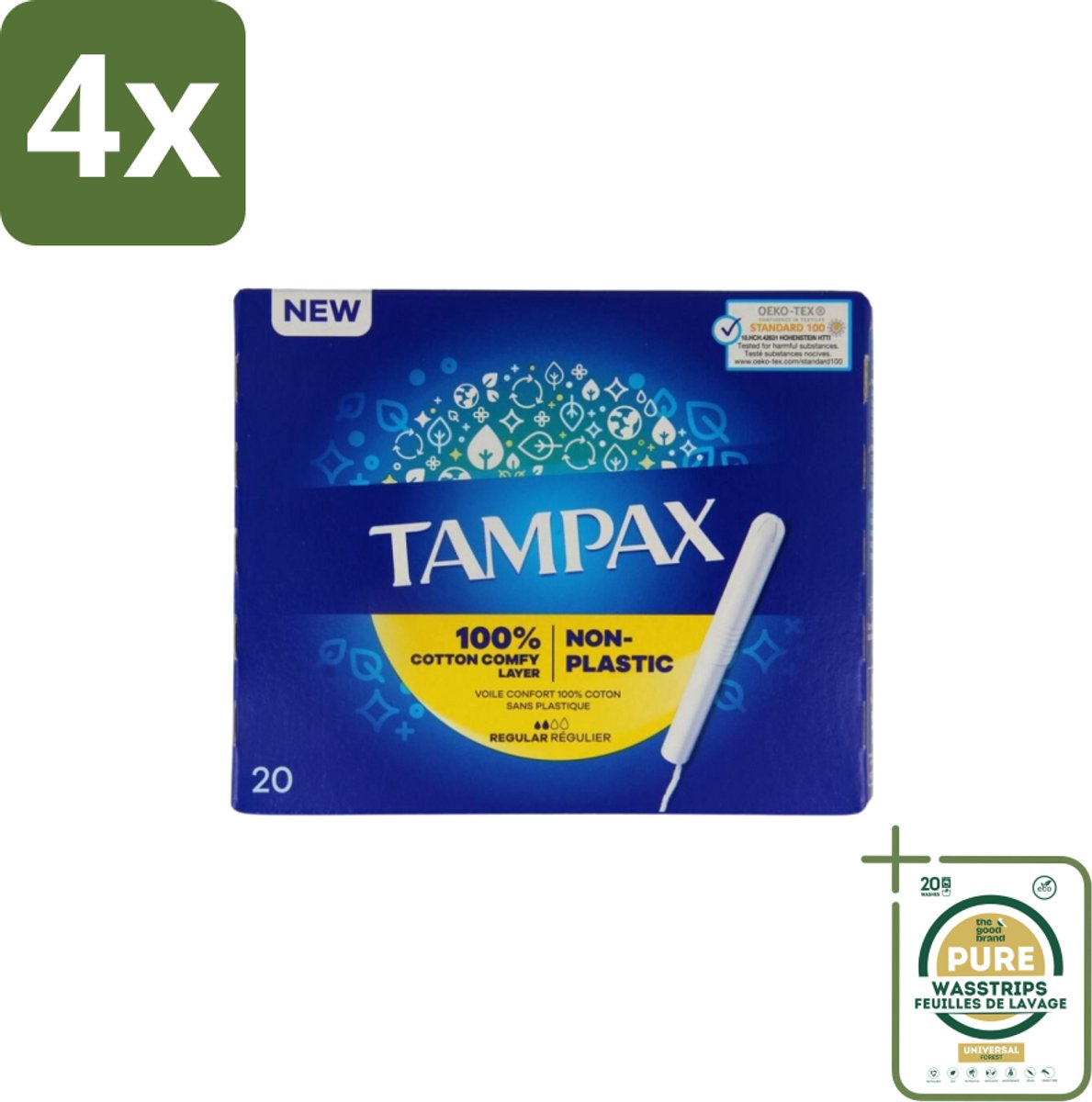 Tampax – Tampons – Regular – Kartonnen inbrenghuls - Voordeelverpakking - 4 stuks - Katoen - Absorberende kern
