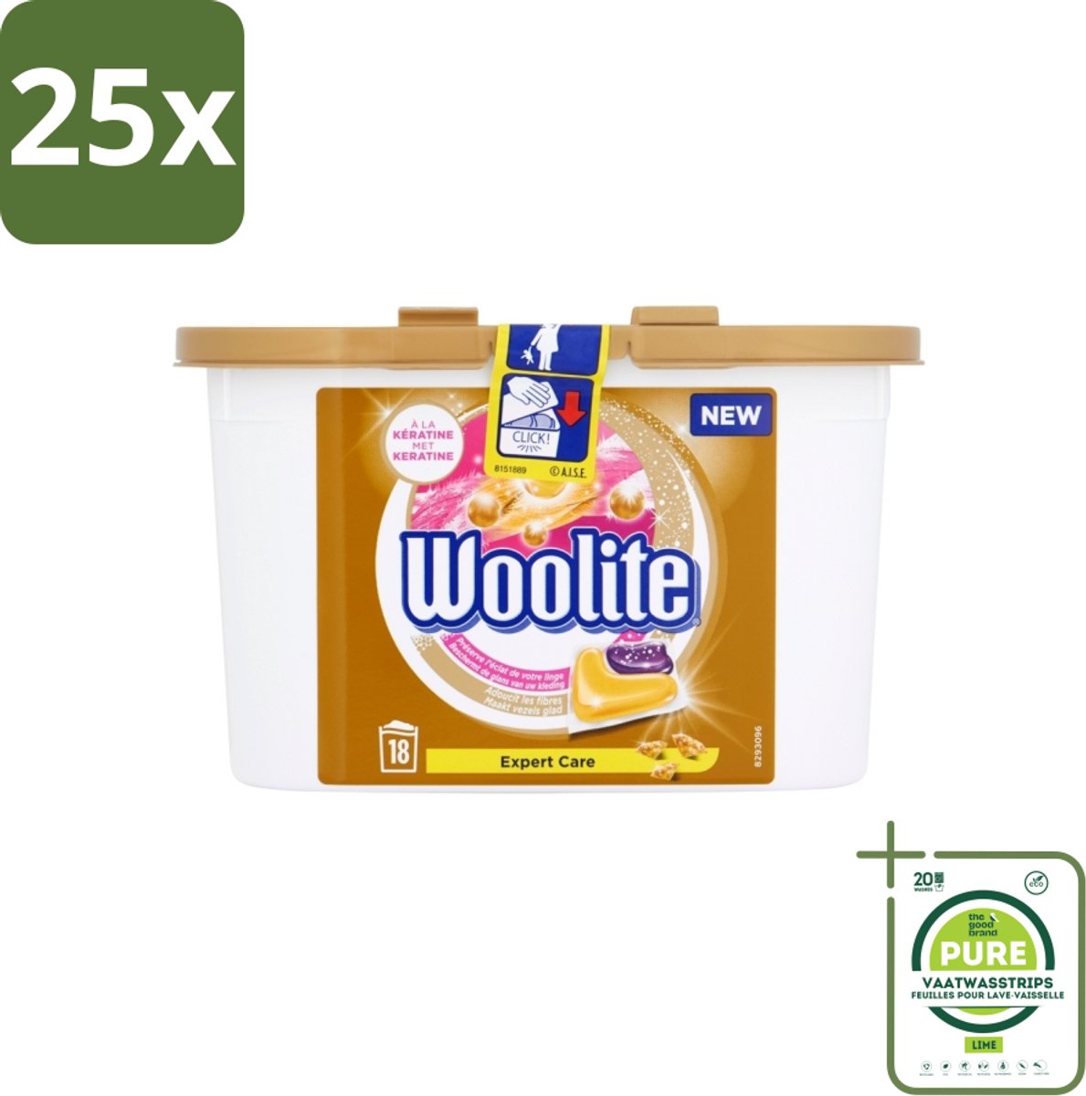 25 x Woolite Expert Care - Wasmiddelcapsules - Met Keratine - Delicate Was - 18 Wasbeurten - Grootverpakking - Wasmiddel Capsules - Wasmiddel Voor Delicate Stoffen - Wasmiddel Wol - Wasmiddel Zijde - Wasmiddel Lingerie