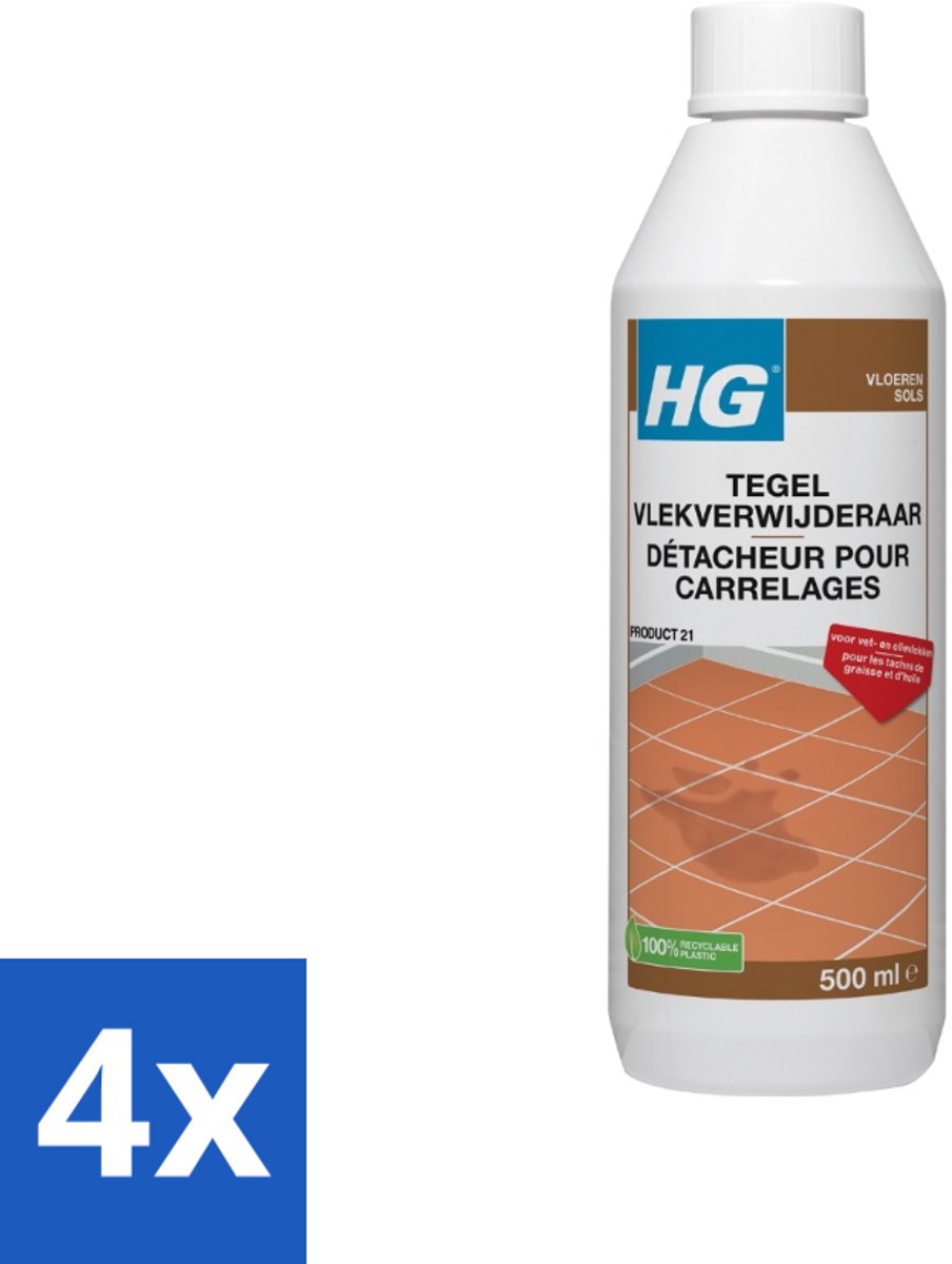 4 x HG - Vloeren - Tegel Vlekverwijderaar - Voor Vet & Olievlekken - 500 ml - Tegelreiniging - Vlekkenverwijderaar - Vetvlekken - Olievlekken - Vloervlekken