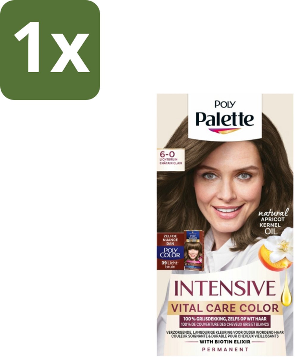 1 x Poly Palette – Haarverf – 6-0 Lichtbruin – 115 ml - Haarkleur - Haarkleuring - Grijsdekking - Lichtbruin - Permanente Haarkleuring