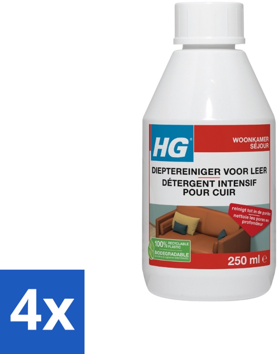 4 x HG Dieptereiniger Voor Leer 250 ml - Leer Reiniger - Leer Onderhoud - Leer Schoonmaak - Leer Bescherming - Leer Conditioner