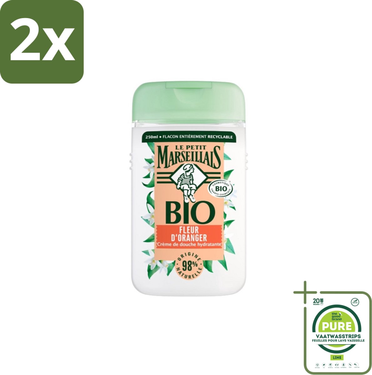 Le Petit Marseillais – Douchegel – Fleur d’Oranger – 250 ml - Voordeelverpakking - 2 stuks - Douchegel oranje bloesem - Oranje bloesem geur