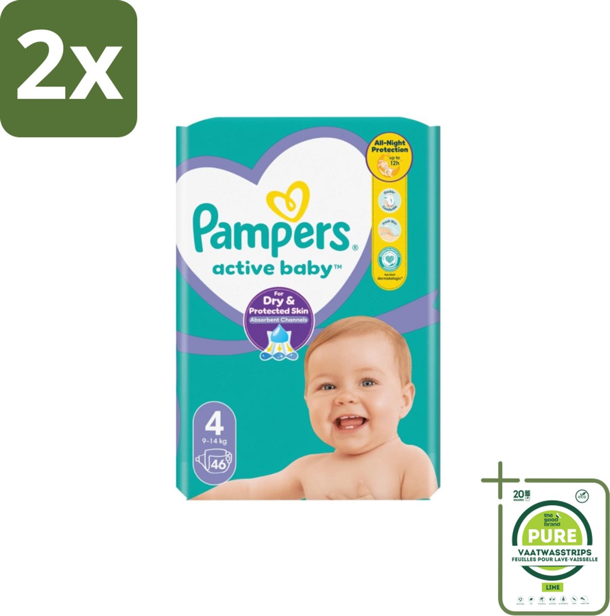 Pampers – Luiers – Active Baby Maat 4 – 46 Luiers - Voordeelverpakking - 2 stuks - Baby luier - Baby droog