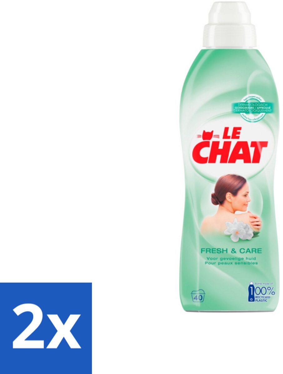 2 x Le Chat Wasverzachter Fresh & Care 40 Wasbeurten 880 ml - Wasverzachter - Hypoallergeen - Huidvriendelijk - Gevoelige Huid - Babykleding