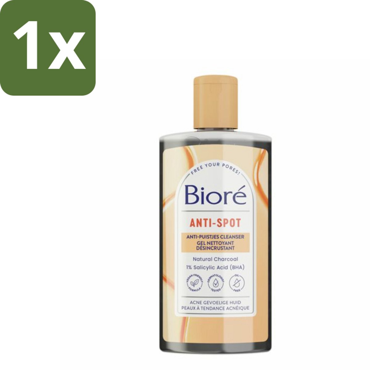 1 x Bioré – Houtskool Anti-Puistjes Reinigingsgel – Gezichtsreiniger – 200 ml - Houtskool Reiniger - Puistjes Verkleinen - Salicylzuur - Vet Huid Reinigen - Acne Behandeling