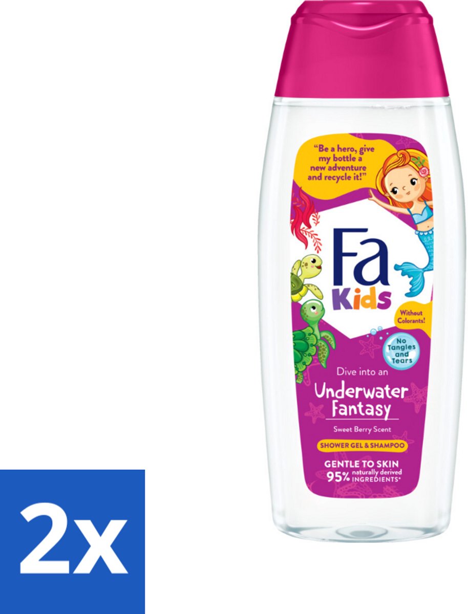 2 x Fa – Douchegel & Shampoo – Kids Underwater Fantasy – 250 ml - Kinderdouchegel - Kindershampoo - 2 In 1 Douchegel En Shampoo - Milde Reiniging Voor Kinderen - Kinderhuid Reinigen