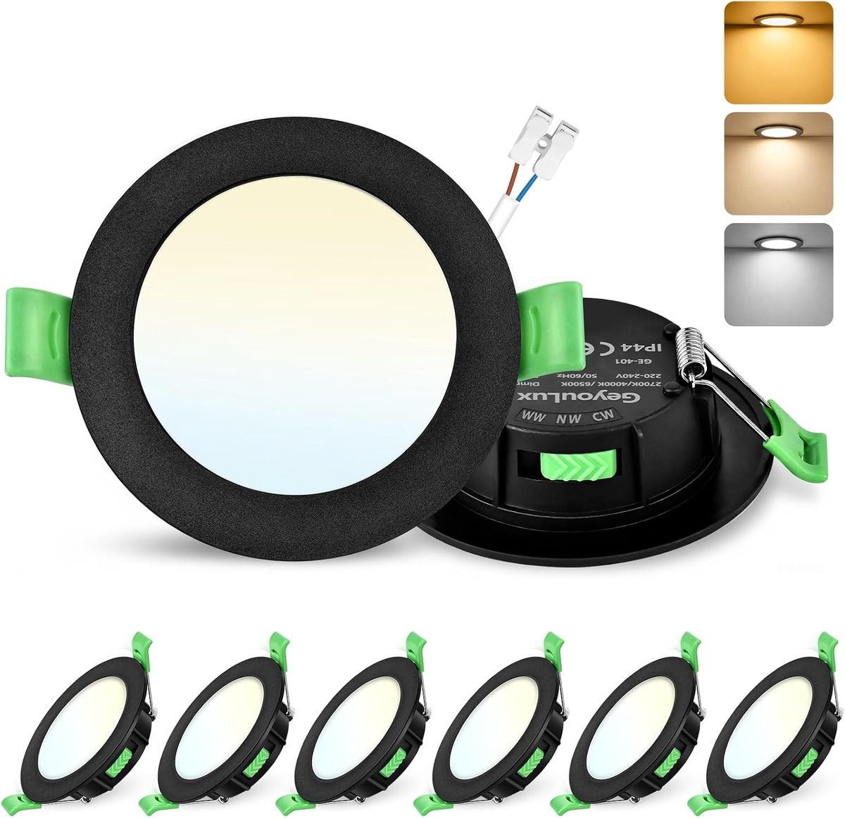 LED Inbouwspot Dimbaar 7W, 700 Lumen, Voor Badkamer en Keuken, IP44, Extra Platte Design, 65-75 mm Gatdiameter, 2700K/4000K/6500K