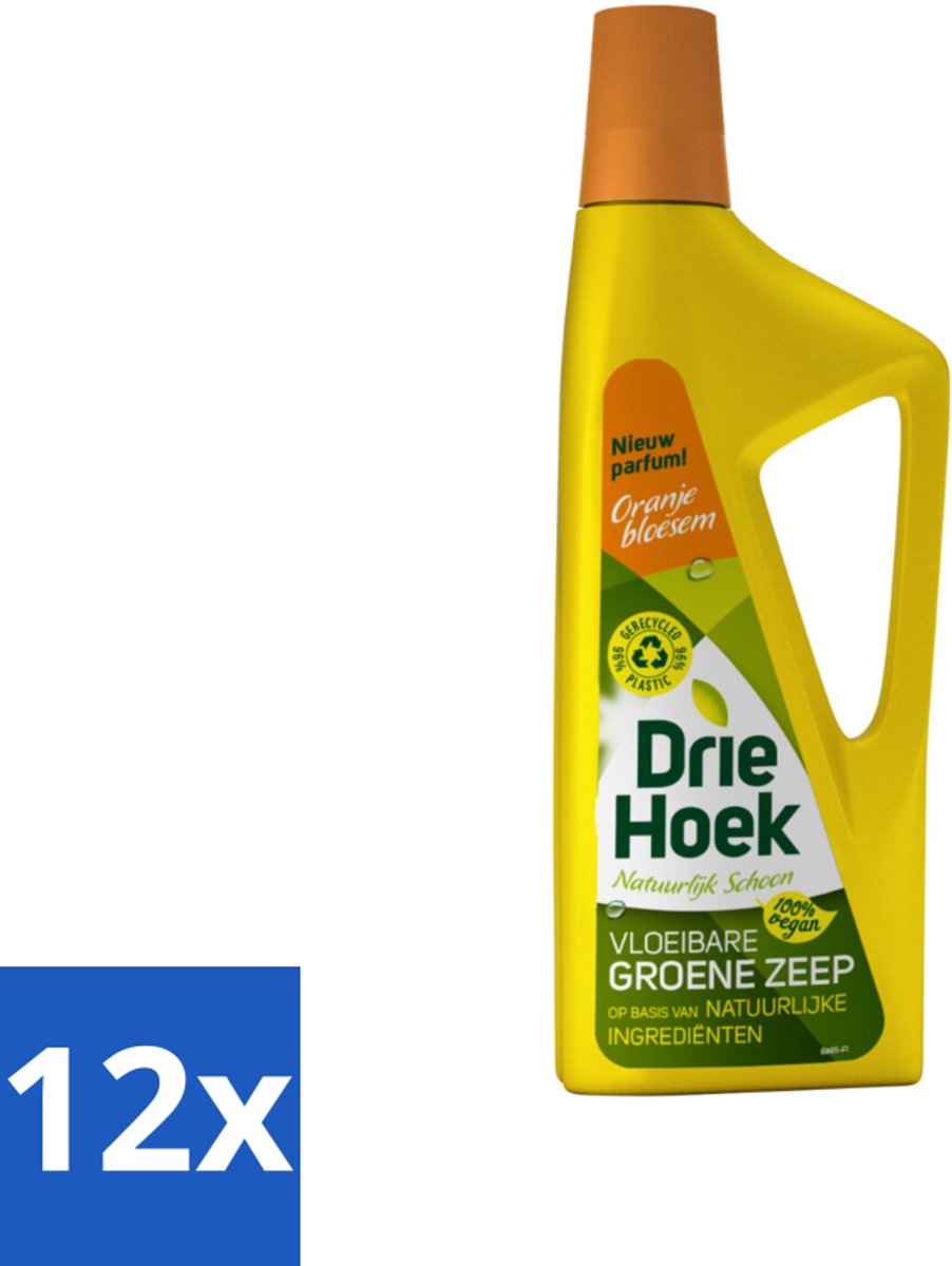 12 x Driehoek – Vloeibare Zeep – Oranjebloesem – 725 ml - Schoonmaken - Natuurlijke Zeep - Textiel Reinigen - Vloer Reinigen - Badkamer Reinigen