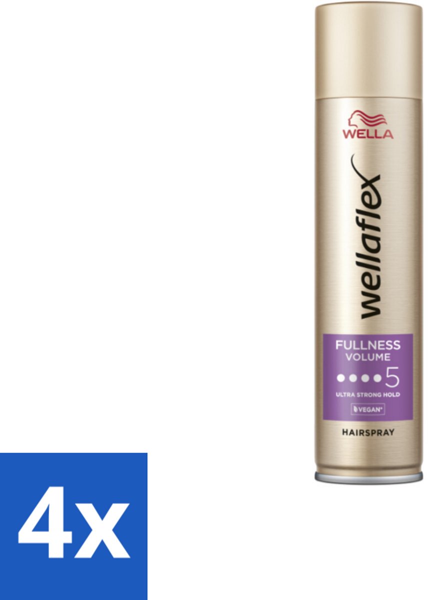4 x Wella – Flex Fullness Volume Ultra Strong – Haarspray – 250 ml - Haarspray - Volume - Volle Haar - Fijn Haar - UV Bescherming