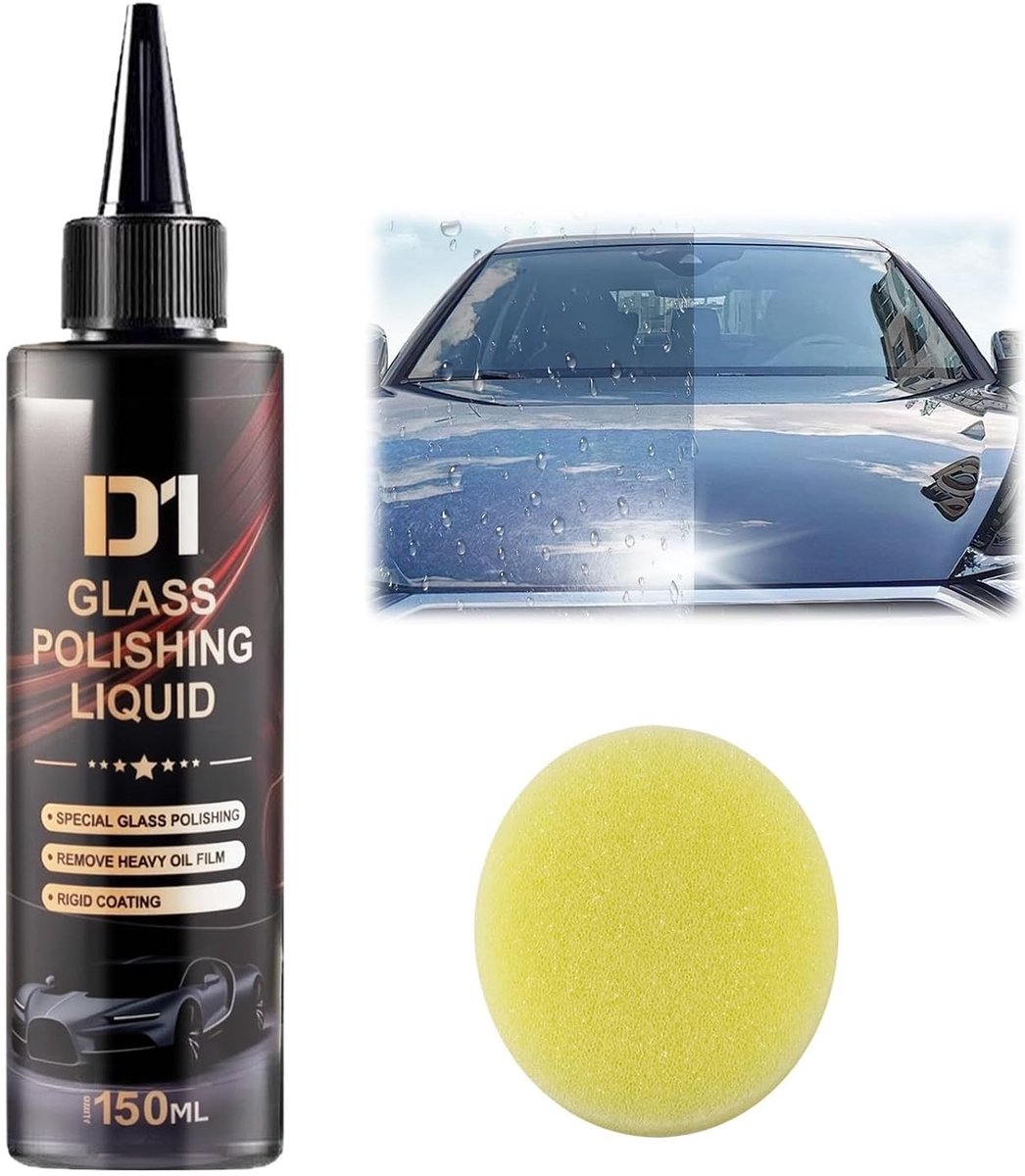 Glaspolijstmiddel - Transparant - 150 ml - Polijstvloeistof met Spons - Voor Autoglas en Gekleurd Glas