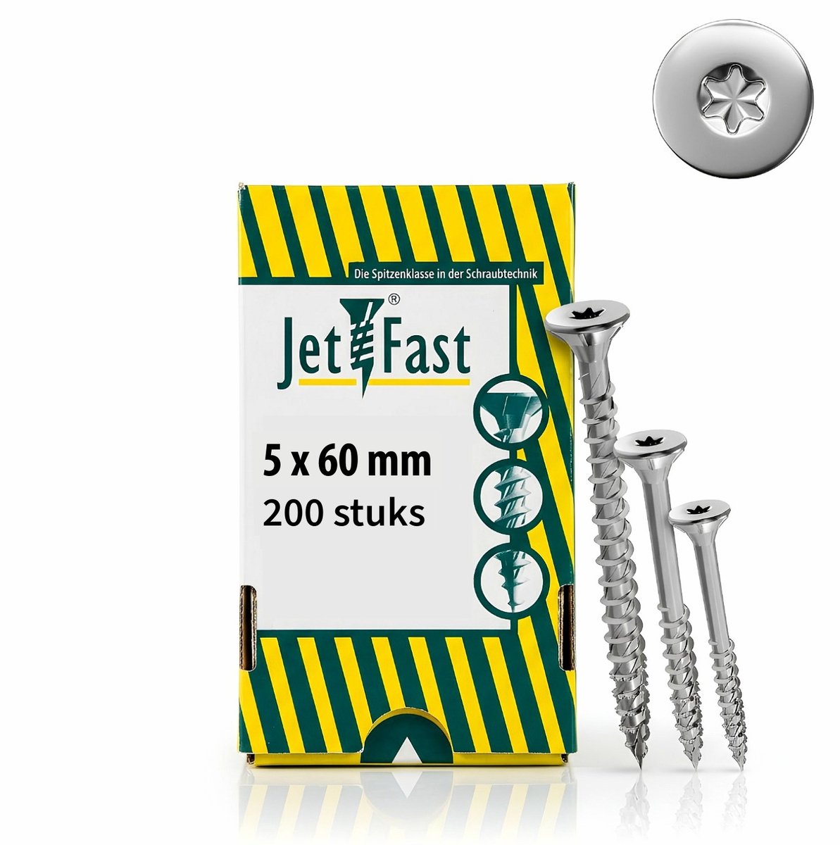 JET-FAST spaanplaatschroeven TX20 torx 5.0x60mm - voldraad per 200 stuks (11305X60N)