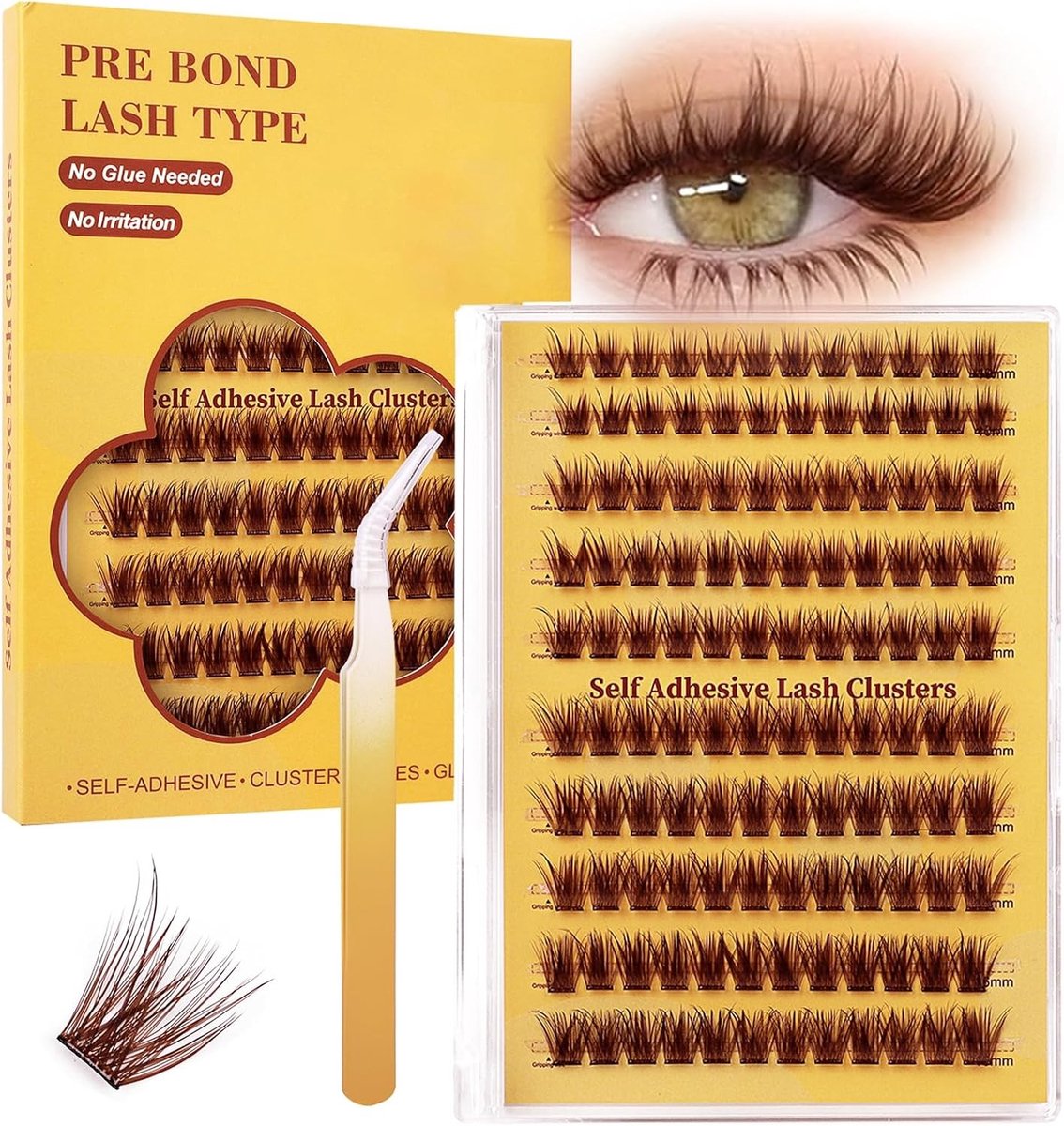 Natuurlijke Bruine Wimperextensions, Zelfklevende Wimpers, Herbruikbaar, 10-16 mm, Ideaal voor Beginners met Pincet en Comfortabele Draagervaring