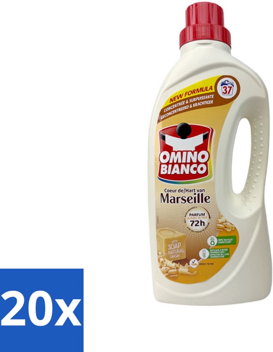 20 x Omino Bianco - Marseille - Wasmiddel - Natuurlijke Zeep - Witte & Gekleurde Was - 37 Wasbeurten - Marseille-zeep - Natuurlijke Zeep - Wasmiddel - Wasmiddel Voor Kleding - Enzymen