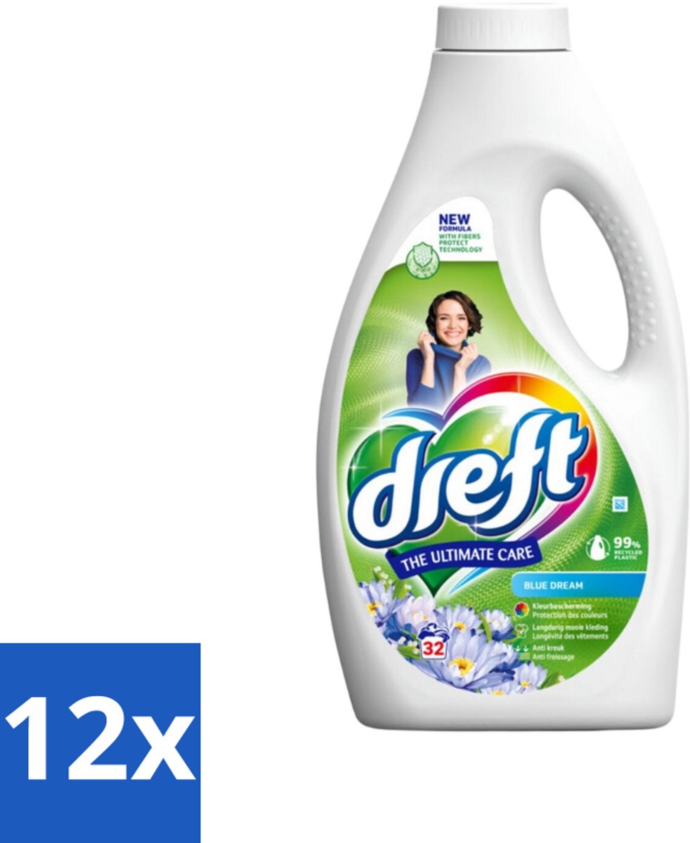 12 x Dreft Vloeibaar Wasmiddel Blue Dream 32 Wasbeurten 1,4 liter - Wasmiddel - Gekleurde Was - Wasverzachter - Wasparfum - Frisse Geur