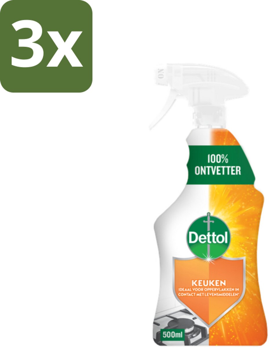 3 x Dettol Power Keukenreiniger Spray 500 ml - Keukenreiniger - Vetverwijderaar - Vuilverwijderaar - Hygiëne - Schone Keuken
