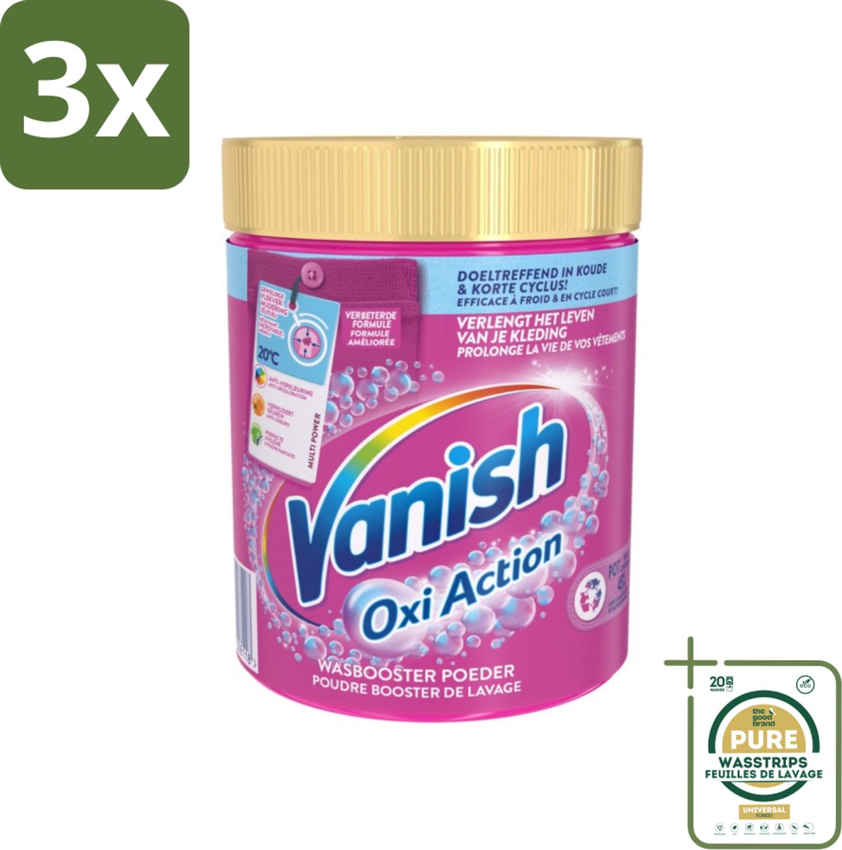3 x Vanish Oxi Action - Vlekkenverwijderaar Poeder - Gekleurde Was - 1 Kg - Grootverpakking - Vlekkenverwijderaar - Wasbooster - Kleuroverdracht - Geurneutraliseren - Hygiëne