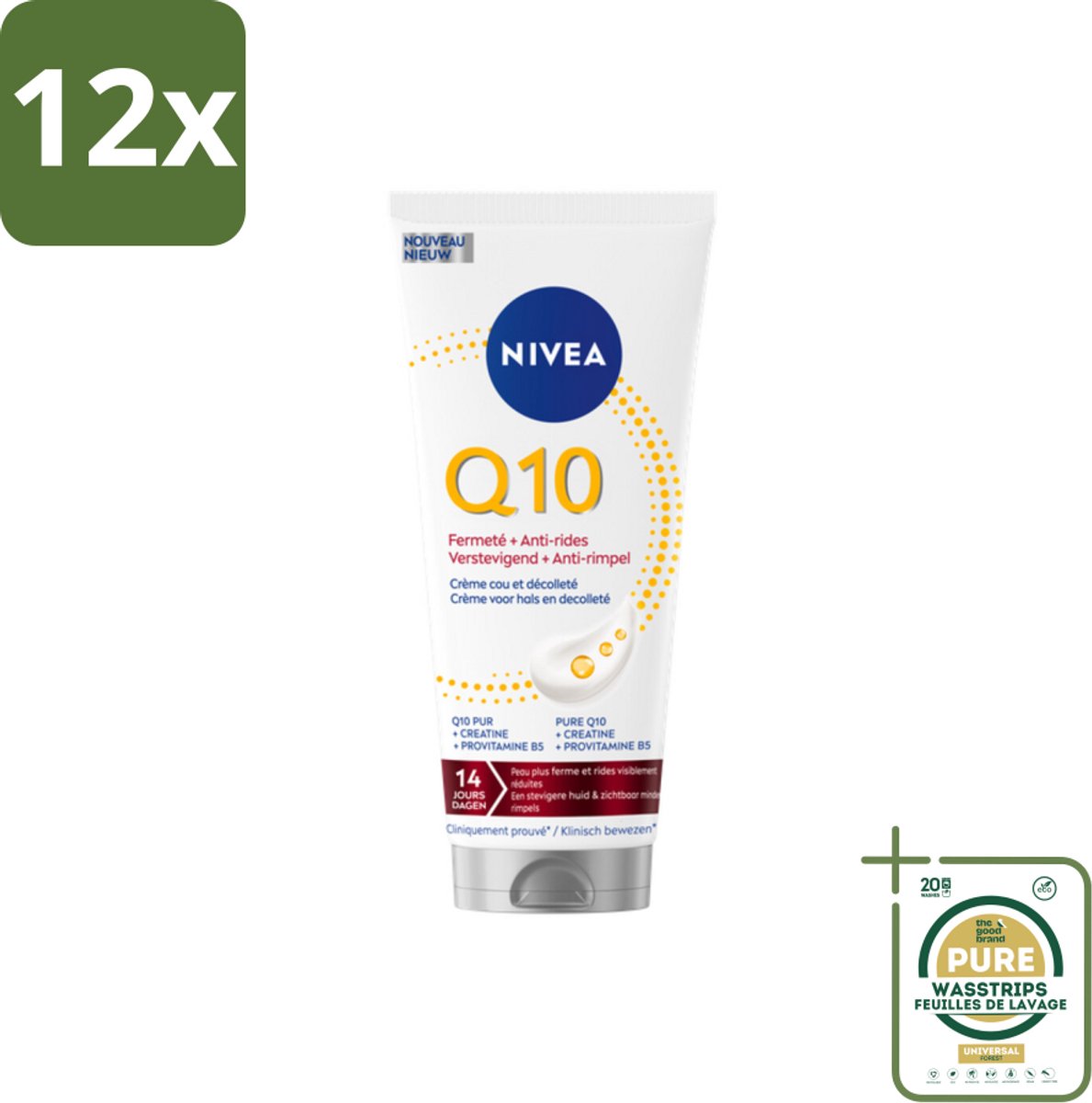 NIVEA – Neck & Decolleté Crème – Q10 Verstevigend + Anti-Rimpel – 200 ml - Voordeelverpakking - 12 stuks - Huidversteviging - Q10 crème