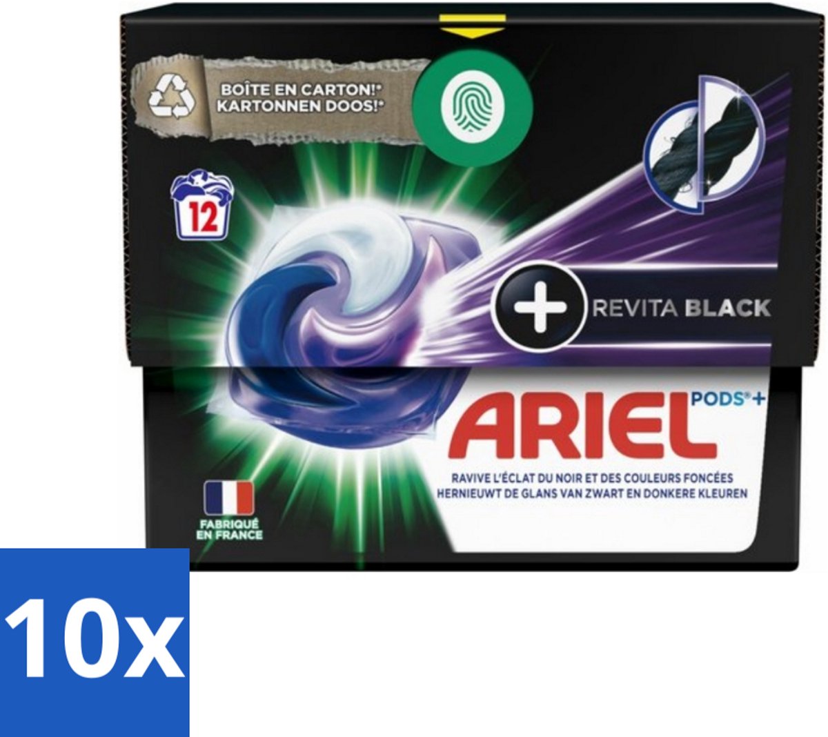 10 x Ariel Revita Black - Wasmiddelcapsules - Pods + - Donkere Was - 12 Wasbeurten - Donkere Kleding Verzorgen - Wasmiddelcapsules - Glans Herstellen - Donker Wasmiddel - Koud Water Reinigen
