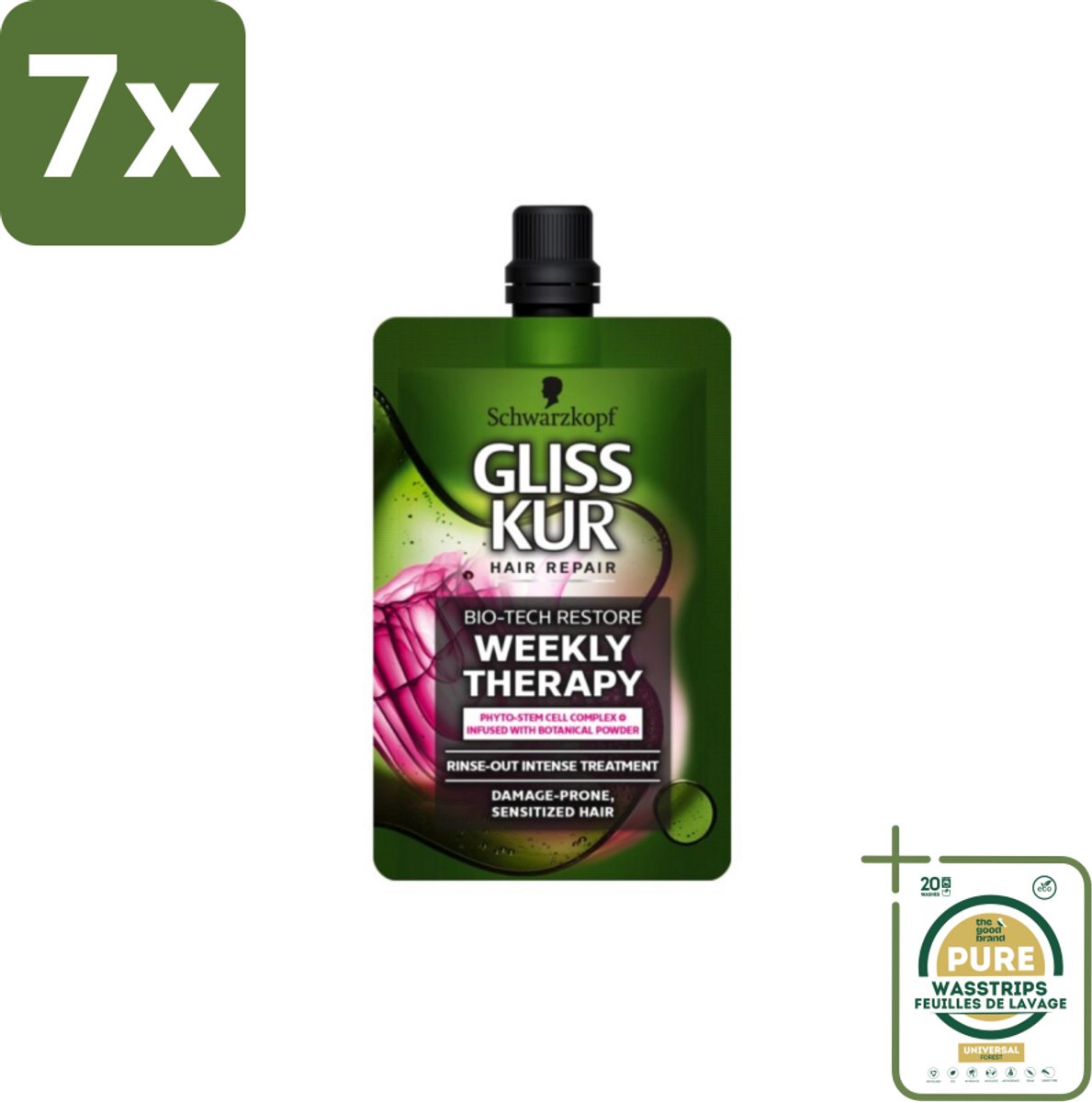 7 x Schwarzkopf - Gliss Kur - Haarverzorging - Beschadigd En Gevoelig Haar - 50 ml - Grootverpakking - Haarmasker - Haarverzorging - Beschadigd Haar - Gevoelig Haar - Herstel